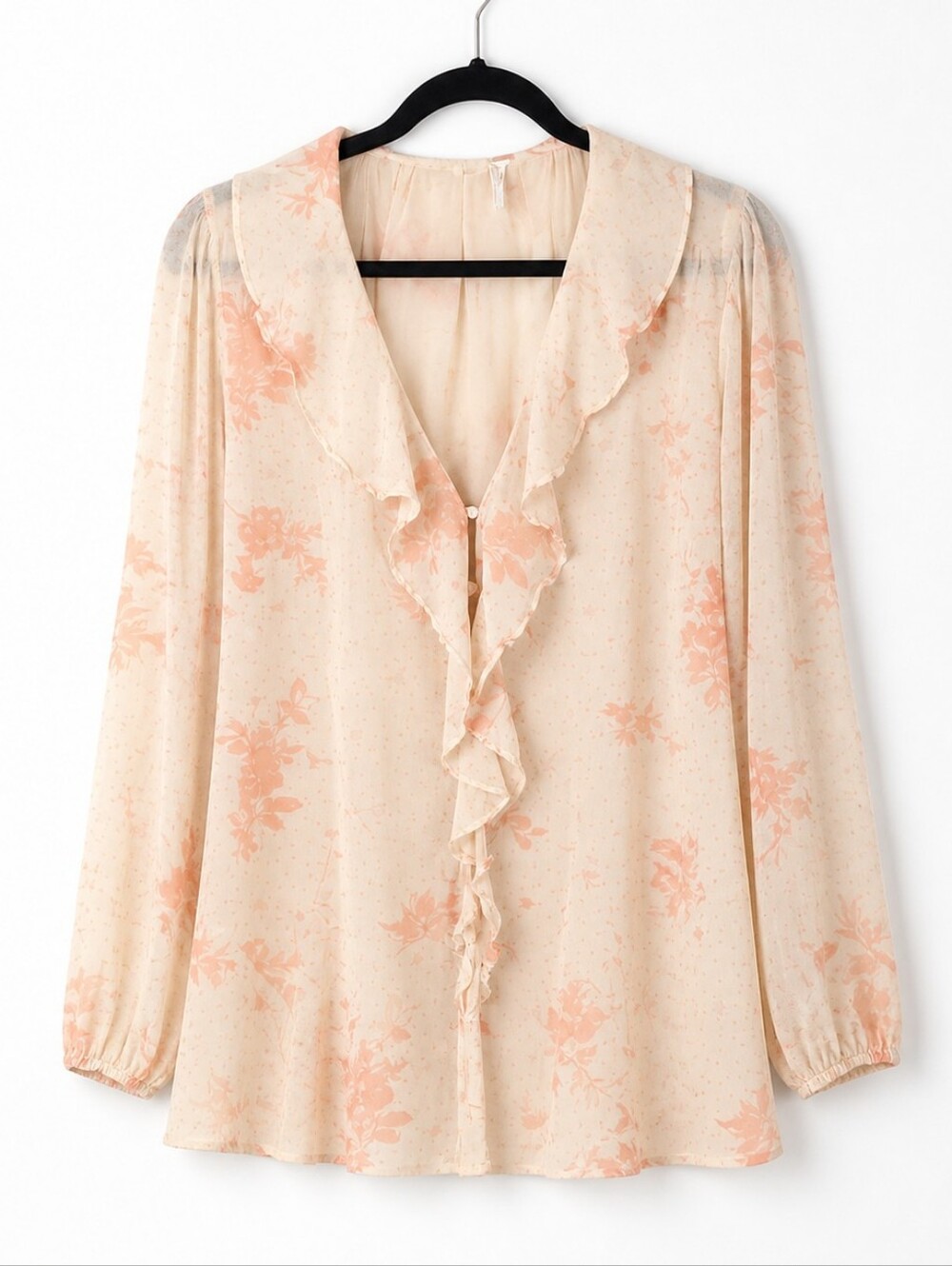 Free People Floral Ruffle Tie Tunic Top Blouse Sheer Large